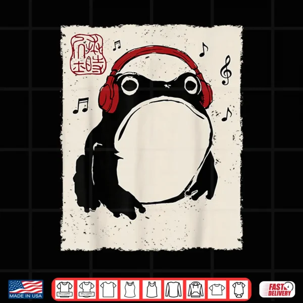 Design Grumpy Frog Funny Music Headset Anime Japanese Shirt