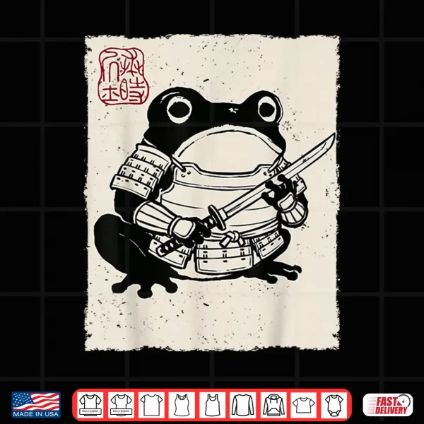 Design Grumpy Frog Funny Samurai Warrior Anime Japanese Shirt 2