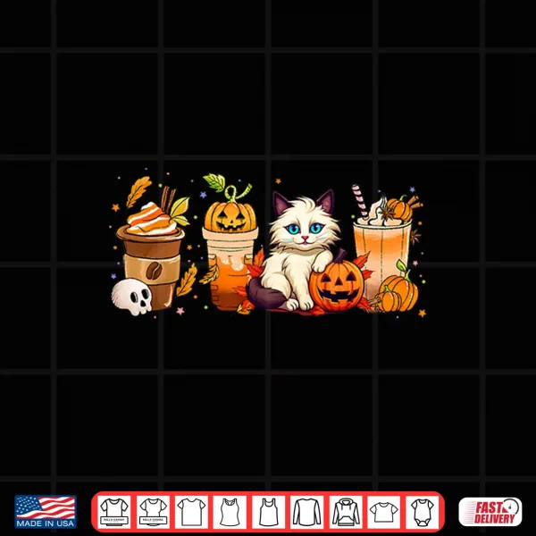 Design Halloween Ragdoll Cat Pumpkin Spice Latte Syrup Creamer Shirt
