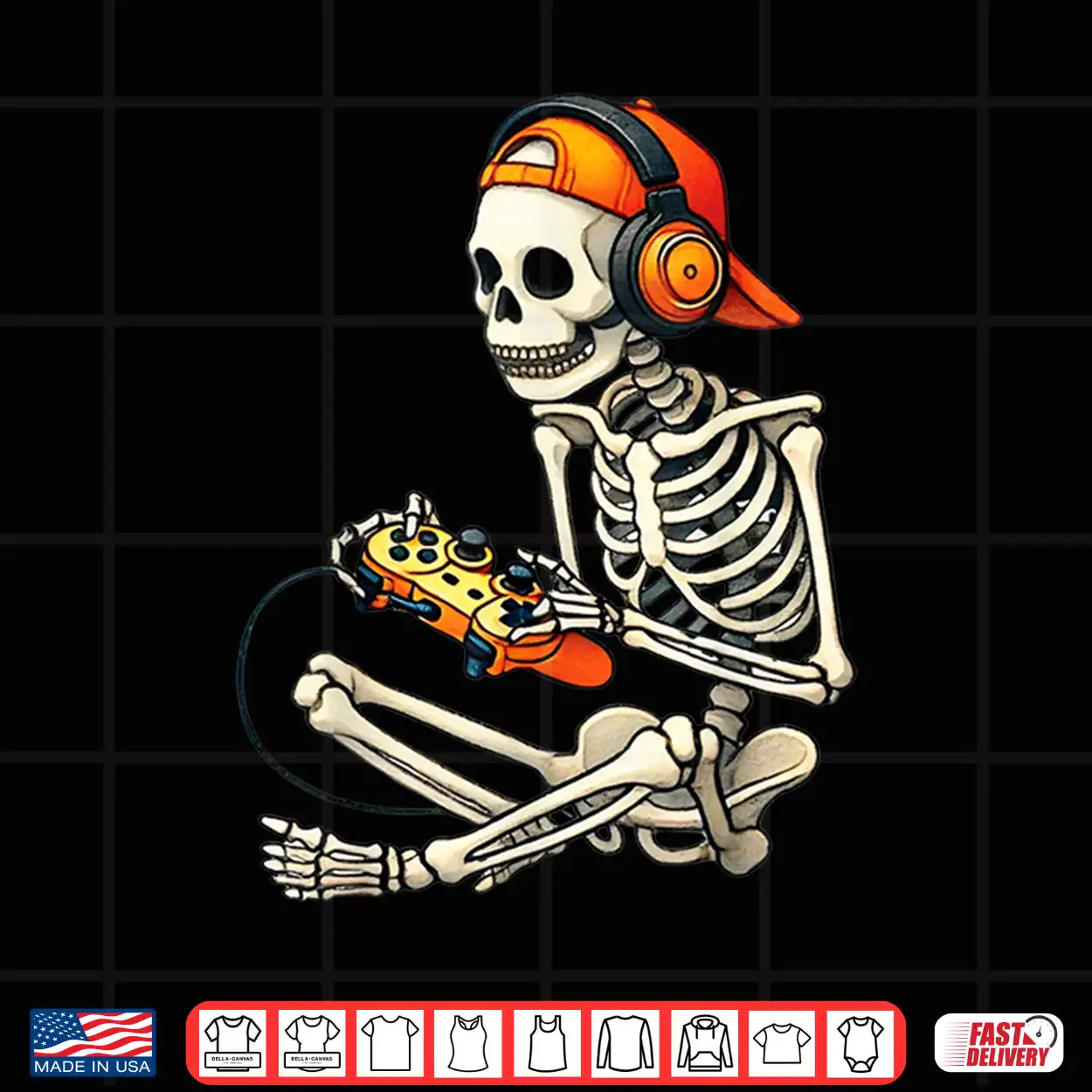 Halloween Skeleton Gamer Video Gaming Boys Men Kids Tees Shirt Halloween Skeleton Gamer Video Gaming Boys Men Kids Tees Shirt