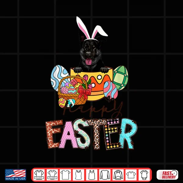Design Happy Easter Peeking Black German Shepherd Bunny Ear Dog Shirt