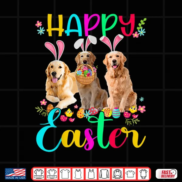 Design Happy Easter Three Golden Retriever Wearing Bunny Ear Gifts Shirt