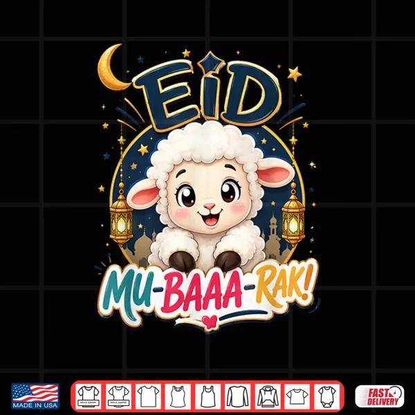Design Happy Eid Al Adha Mubarak Kids Muslim Cute Sheep Tee Holiday Shirt