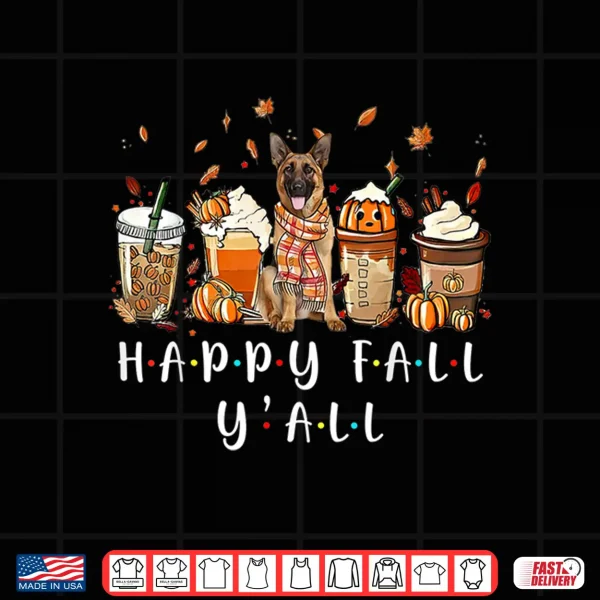 Design Happy Fall Yall German Shepherd Dog Coffee Pumpkin Fall Shirt