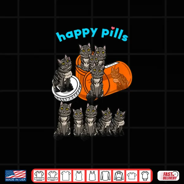 Design Happy Pills Maine Coon Funny Kitten Feline Cat Lover Gift Shirt