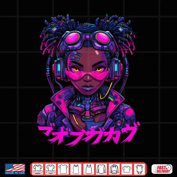 Design Harajuku Cyberpunk Black Girl Anime Manga Waifu Japanese Shirt