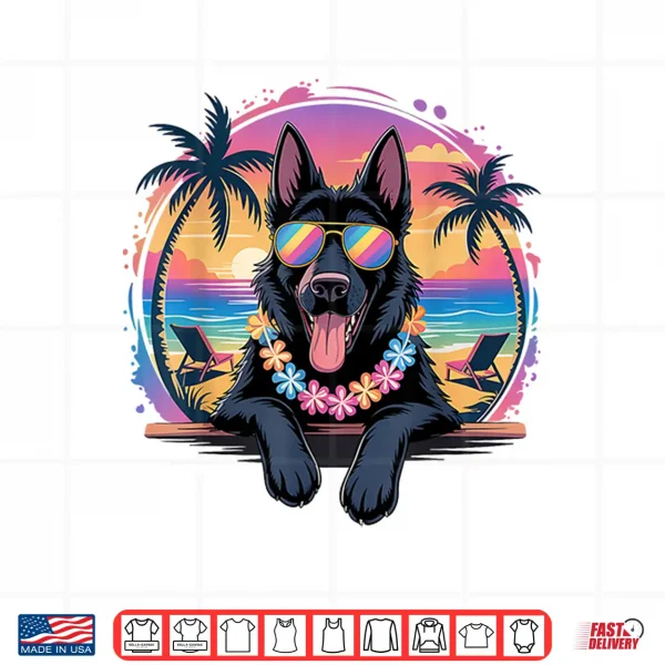 Design Hawaiian Black German Shepherd Dog Colorful Tropical Summer Shirt