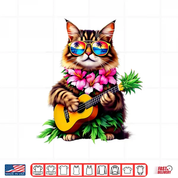 Design Hawaiian Maine Coon Cat Pineapple Ukulele Summer Vacation Shirt