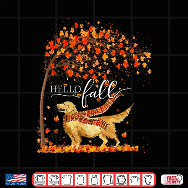 Design Hello Fall Tree Thanksgiving Dog Lover Golden Retriever Shirt
