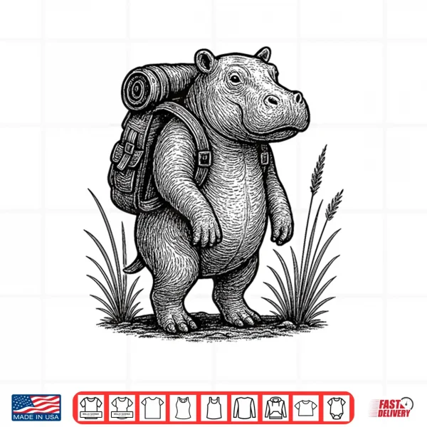Design Hiking Hippo Backpacking Nature Wildlife Animal Hippopotamus Shirt