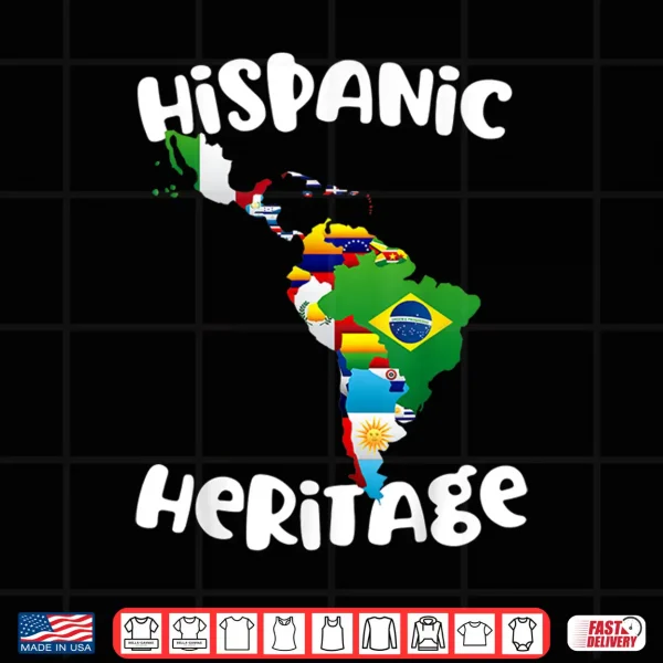 Design Hispanic Heritage Month All Countries Flag Map Shirt