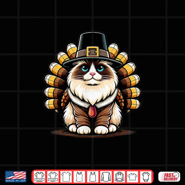 Design Humor Thanksgiving Turkey Ragdoll Cat Shirt