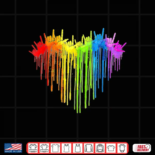 Design I Love You Hand Sign Rainbow Heart ASL Gay Pride LGBT Shirt