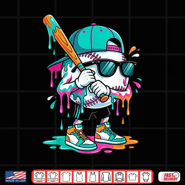 Design Ice Cream Baseball Drip for Boys Shirt Dripping Baseball Kid Shirt