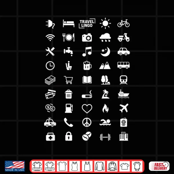 Design Icon Travel Language Functional Traveler Backpacking Gift Shirt