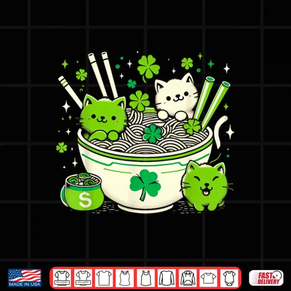 Design Irish Ramen Cats Cute Anime St Patricks Day Women Girls Shirt