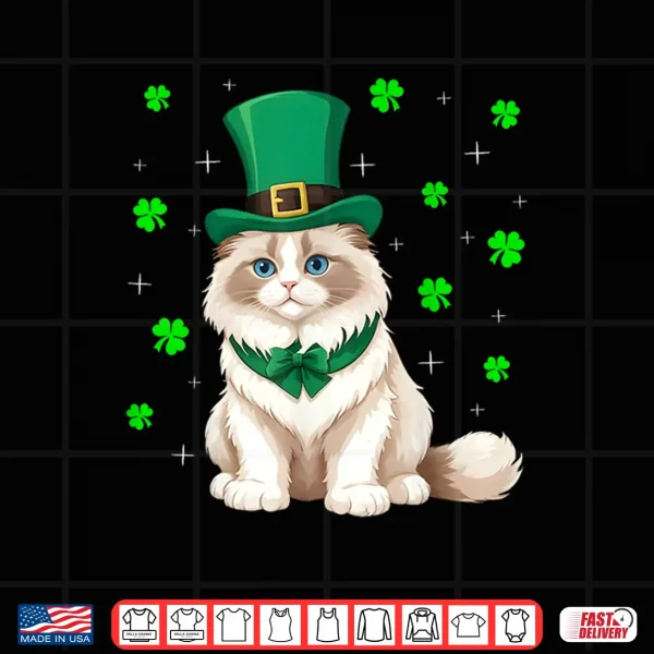 Design Irish Shamrock Leprechaun Hat Ragdoll Cat St Patricks Day Men Women Kids Shirt