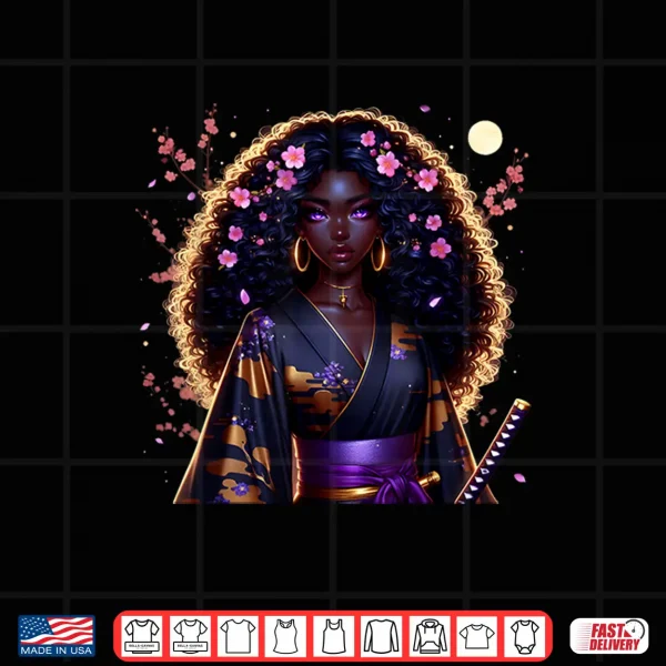 Design Japanese Anime Samurai Girl Black Cat Women Black Woman Shirt