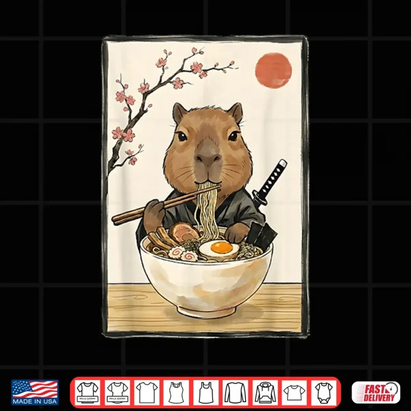 Design Japanese Art Kawaii Ramen Anime Novelty Funny Capybara Shirt