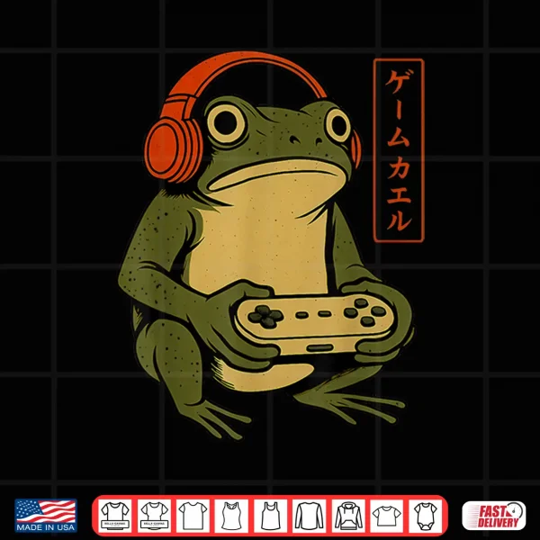 Design Japanese Gamer Frog Art Men Women Boys Funny Vintage Gaming Shirt