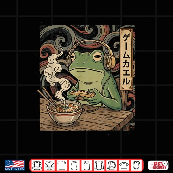 Design Japanese Gamer Frog Art Men Women Boys Ramen Gaming Shirt