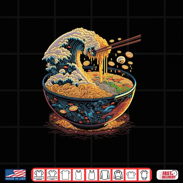 Design Japanese Kanagawa Wave Ramen Graphic Retro Anime Noodles Art Shirt