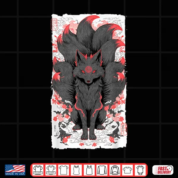 Design Japanese Nine Tailed Fox Kitsune Anime Mythology Art Shirt