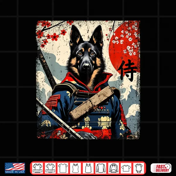 Design Japanese Samurai German Shepherd Kawaii Ukiyo e Ninja Dog Shirt