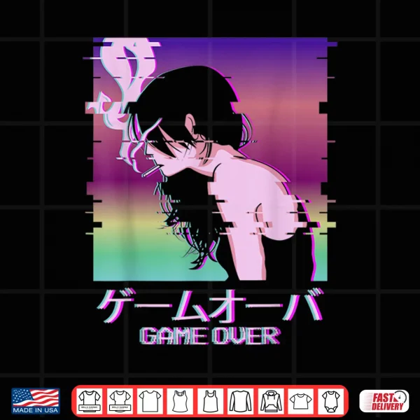Design Japanese Vaporwave Sad Anime Girl Game Over Aesthetic Shirt