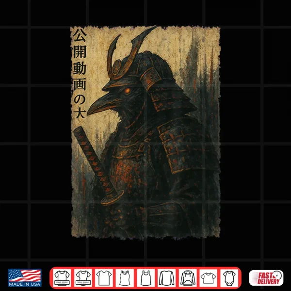 Design Japanese Vintage Samurai Crow Anime Warrior Fighter Ukiyo e Shirt