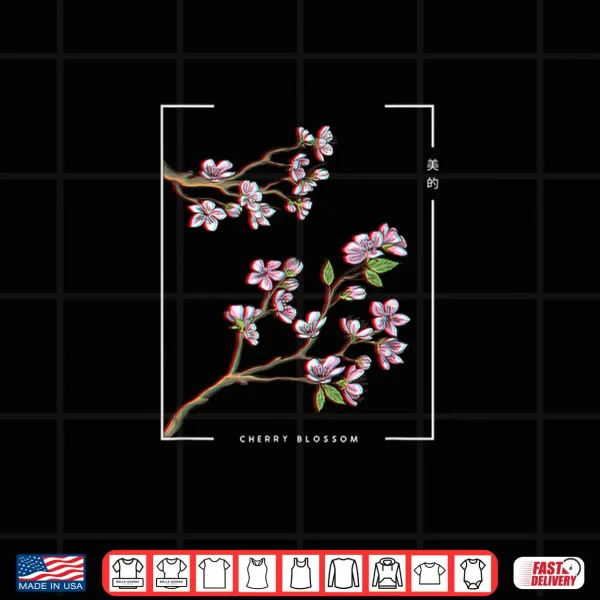 Design Japanese aesthetic vaporwave cherry blossom glitch anime Shirt 2