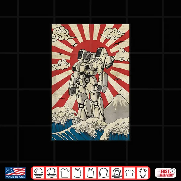 Design Japanese mecha anime Robot Kanagawa great wave manga Shirt