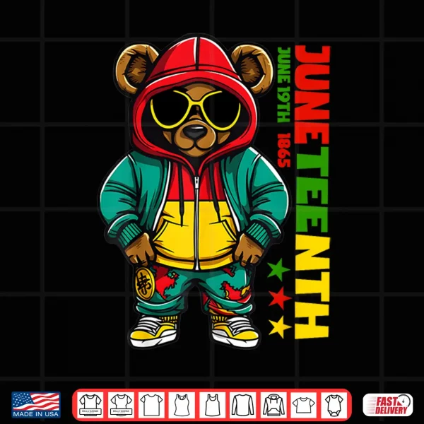 Design Juneteenth Black Mens Hip Hop Teddy Bear African American Shirt