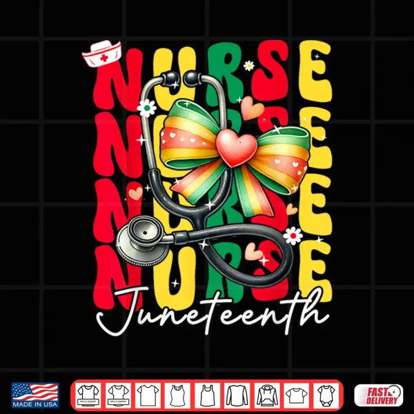 Design Juneteenth Scrubs Groovy African Bow Juneteenth Nurse Women Shirt