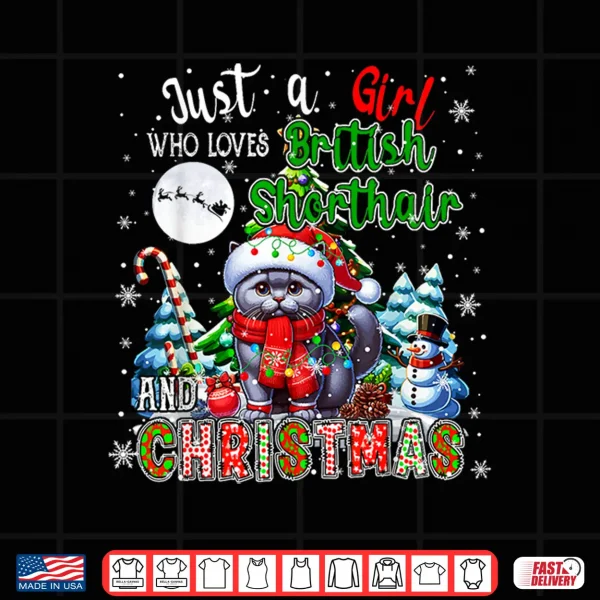 Design Just A Girl Loves British Shorthair And Christmas Santa Cat Shirt
