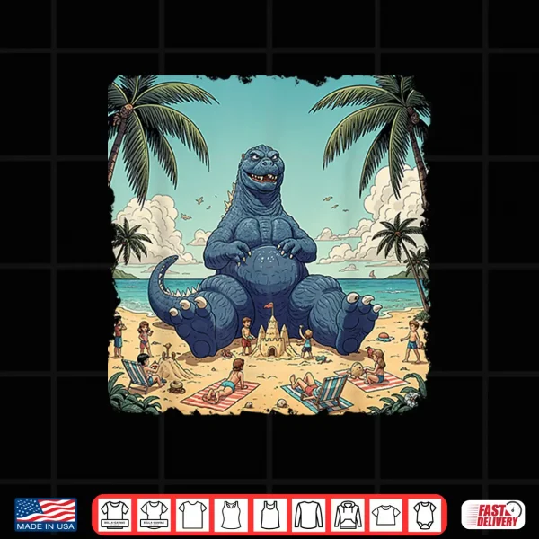 Design Kaiju On The Beach Suntanning Vacation Funny Summer vacation Shirt