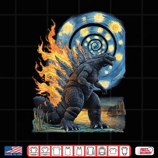 Design Kaiju Starry Night Japanese Art Anime Van Gogh Funny Gifts Shirt