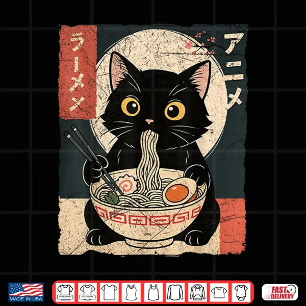 Design Kawaii Anime Cat Ramen Japanese Graphic Men Women Teens Shirt