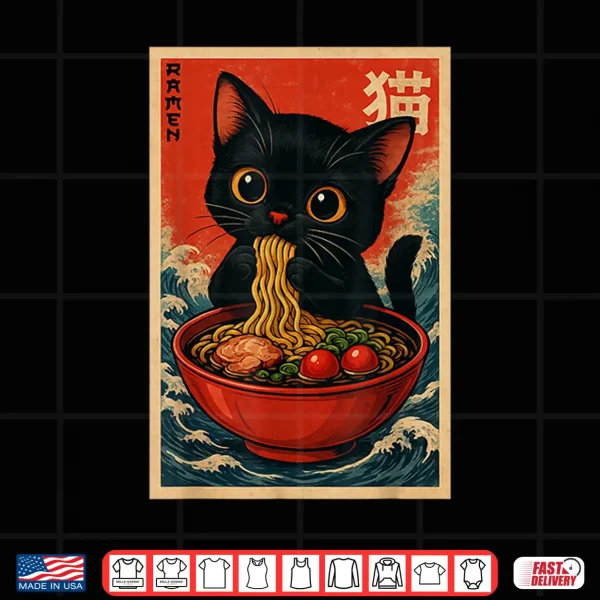 Design Kawaii Anime Cat Ramen Japanese Graphic Tees Men Women Teens Shirt