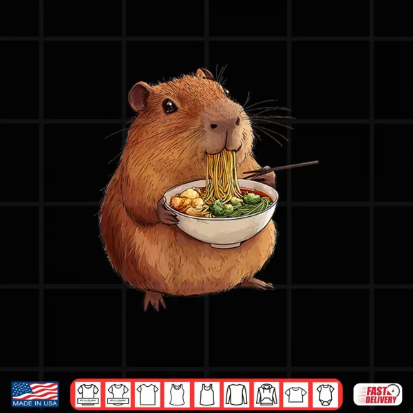 Design Kawaii Capybara Eating Ramen Noodles Anime Japanese Shirt
