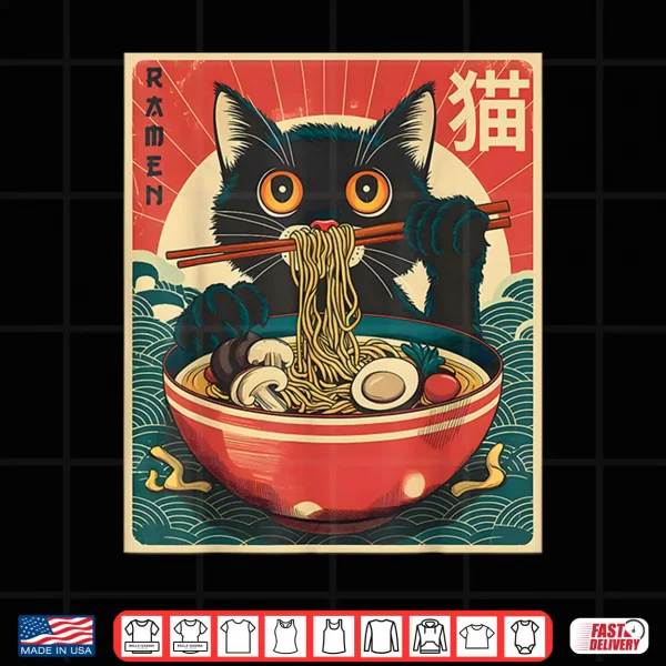 Design Kawaii Cat Anime Gifts Cat Ramen Graphic Tee Japanese Funny Shirt