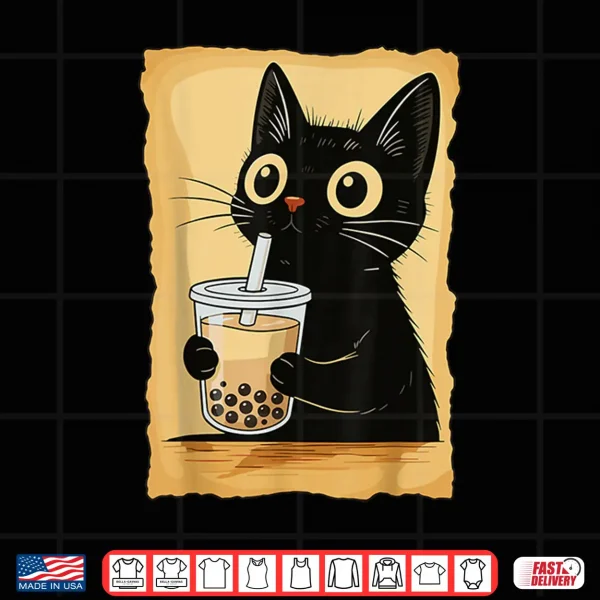Design Kawaii Cat Driking Bubble Tea Cute Anime Kitty Slice Shirt