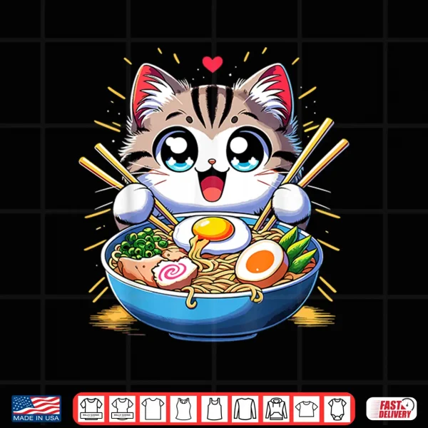Design Kawaii Cat Japanese Anime Manga Cat Ramen Shirt