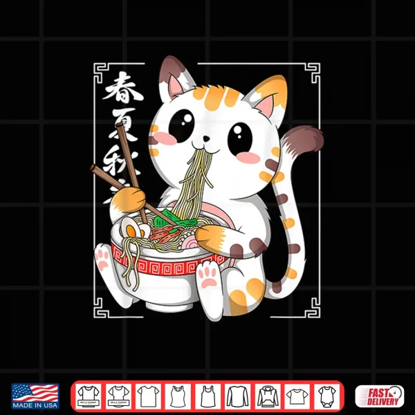 Design Kawaii Cat Ramen Noodles Anime Neko Japanese Manga Otaku Shirt