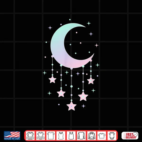 Design Kawaii Crescent Moon with Hanging Stars Pastel Anime Cute Shirt