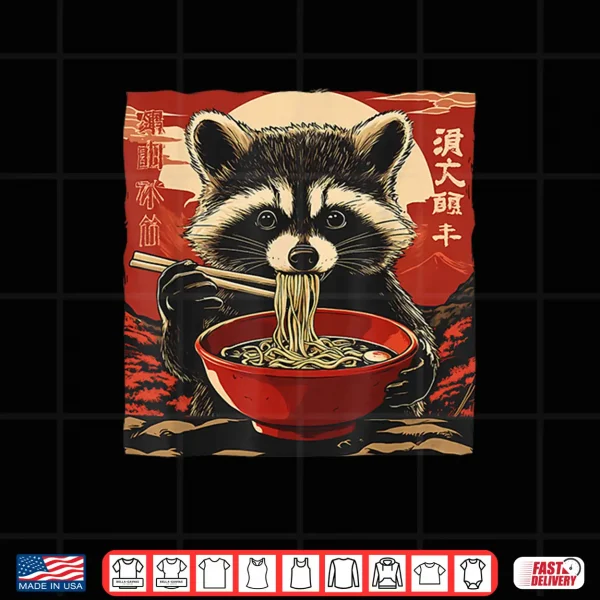 Design Kawaii Cute Raccoon Eating Ramen Noodles Anime Gift Shirt