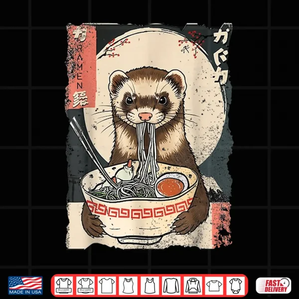 Design Kawaii Ferret Eating Ramen Noodles Funny Gift Men Women Kid Shirt