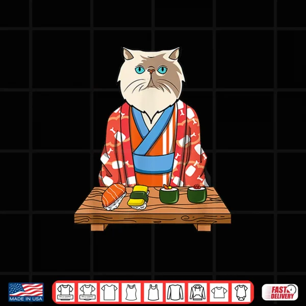 Design Kawaii Japanese Persian Cat Kimono Sushi Shirt