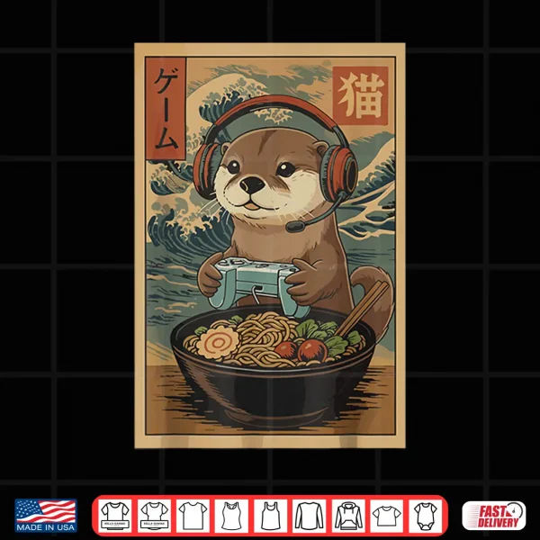 Design Kawaii Japanese Ramen Otter Retro Gaming Shirts for Men Shirt