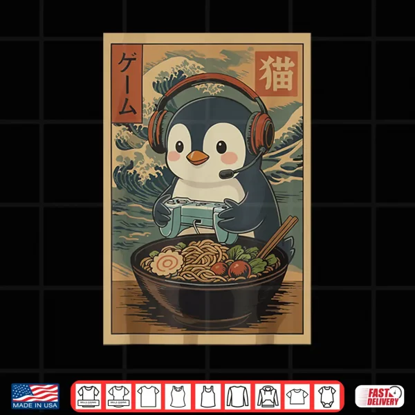 Design Kawaii Japanese Ramen Penguin Retro Gaming Shirts for Men Shirt
